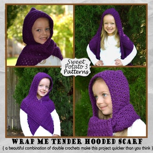 Wrap Me Tender Hooded Scarf Crochet Pattern, crochet scarf, gift idea for teens, tweens, womens winter accessory, warm winter fashion image 7