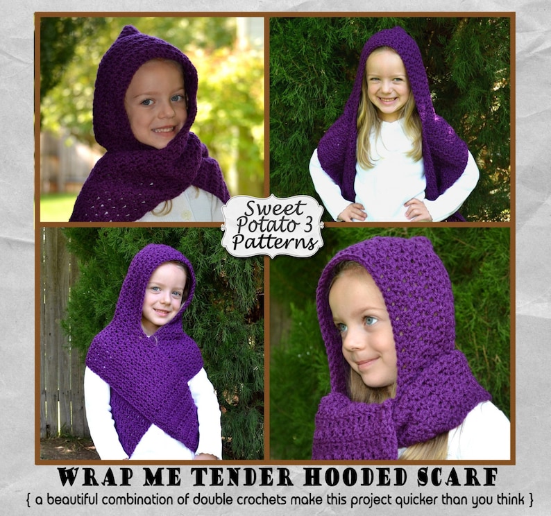 Wrap Me Tender Hooded Scarf Crochet Pattern, crochet scarf, gift idea for teens, tweens, womens winter accessory, warm winter fashion image 7