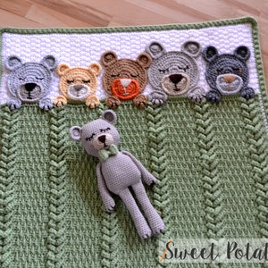 Sleep Tight Teddy Bear Set Crochet Pattern Baby Blanket, Nursery Set, Baby Shower Gift Set, Unique, Trendy Textured Crochet, Sleeping Bear image 4
