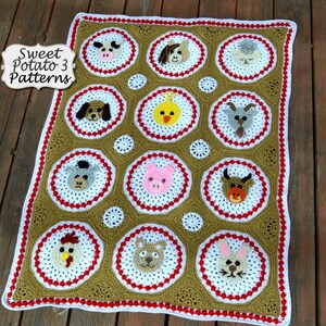 Farm Animal Blanket Crochet Pattern, crochet cirlce motif, baby blanket, toddler, throw blanket, afghan, barnyard, animal nursery crochet image 2