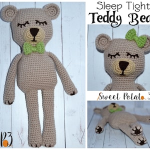 Sleep Tight Teddy Bear Set Crochet Pattern Baby Blanket, Nursery Set, Baby Shower Gift Set, Unique, Trendy Textured Crochet, Sleeping Bear image 3