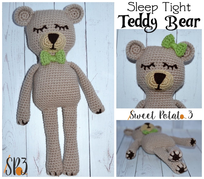 Sleep Tight Teddy Bear Set Crochet Pattern Baby Blanket, Nursery Set, Baby Shower Gift Set, Unique, Trendy Textured Crochet, Sleeping Bear image 3