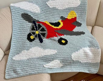 Flugzeug Baby Decke häkeln Muster, Baby Decke für Piloten und Abenteurer, Kinderzimmer Dekor, handgemachtes Geschenk, Junge, Mädchen