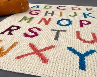 ABC Baby Decke Häkelmuster, Alphabet Decke Design, Kinderzimmer Dekor, Kinderbildung Decke, Klassenzimmer Dekor, Kinderzimmer Dekor