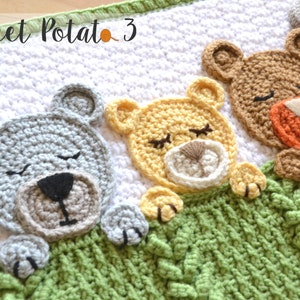 Sleep Tight Teddy Bear Baby Blanket Crochet Pattern Baby Blanket, Nursery, Baby Shower Gift, Unique, Trendy Textured Crochet, Sleeping image 2