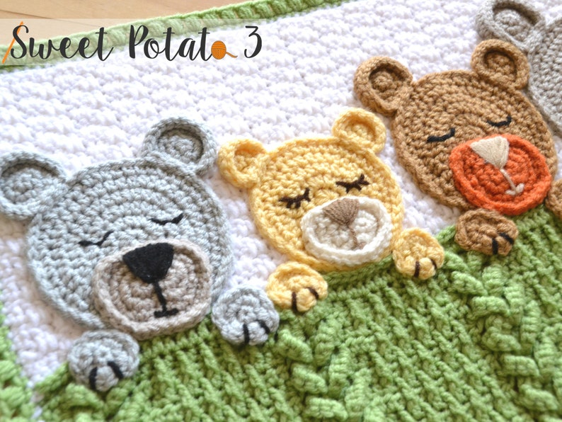 Sleep Tight Teddy Bear Set Crochet Pattern Baby Blanket, Nursery Set, Baby Shower Gift Set, Unique, Trendy Textured Crochet, Sleeping Bear image 5