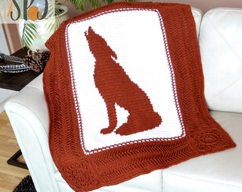 Howling Wolf Blanket - Crochet Pattern, wolf decor, cabin afghan, throw blanket, wolves home decor, decorative blanket, Fox Blanket,