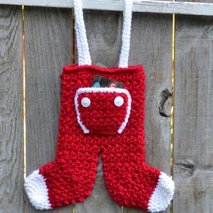 Long John Christmas Stocking Crochet Pattern, holiday crochet, mantel decor, gift card holder, unique Christmas Stocking, suspender hooks image 3