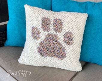 Paw Print Crochet Pillow Cover Pattern, Dog lovers, puppy decor, cat love, graph crochet, gift for animal lovers, modern design, animal