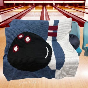 Bowling Crochet Blanket Pattern, throw blanket, graph crochet, gift for bowlers, bowling pin, bowling ball, league play, bowling league gift
