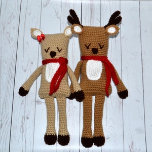 Rudy & Ruby the Reindeer Crochet Pattern for Stuffed Animal, Christmas Ami, Amigurumi pattern, rudolph reindeer, holiday crochet toy image 1