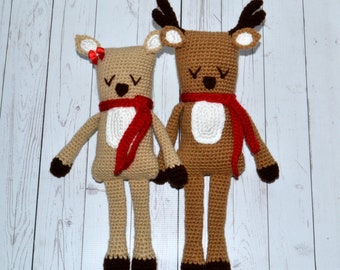 Rudy & Ruby the Reindeer - Crochet Pattern for Stuffed Animal, Christmas Ami, Amigurumi pattern, rudolph reindeer, holiday crochet toy