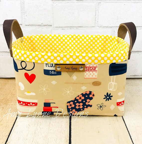 Retro Kitchen Fabric Catch-All Basket, Mail Basket, Candy Basket, Napkin Holder, Pantry Basket, Pretty Basket, Fabric Basket