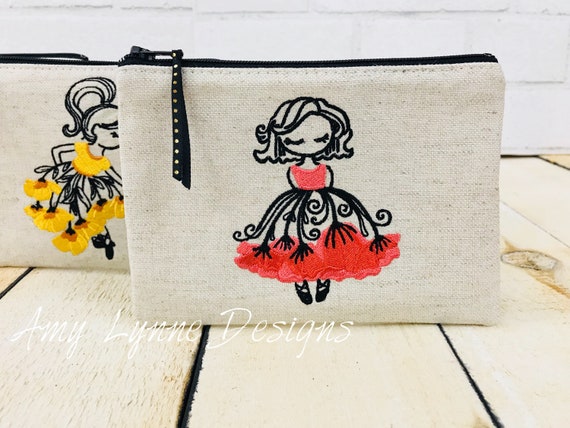 Ballerina Coin Purse, Change Purse, Embroidered Ballerina Zippered Wallet, Zippered Wallet