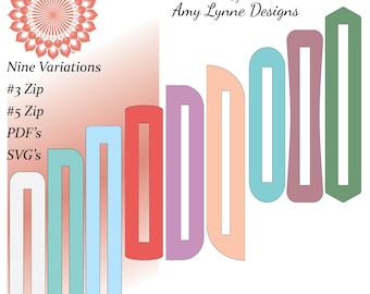 May include: Nine variations of a zipper overlay design in different colors. The designs are layered, with the top layer being a solid color and the bottom layer being a lighter color. The designs are labeled "#3 Zip" and "#5 Zip".