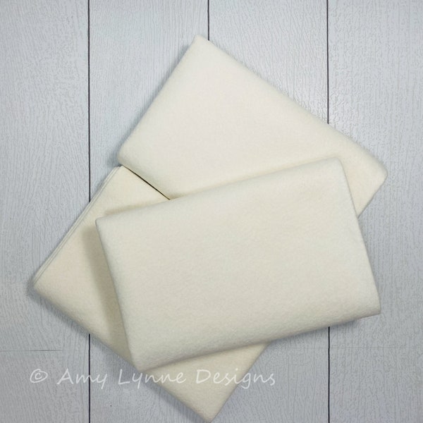 1/2 Yard, 18"L x 36"W White/Cream Wool/Rayon Blend Felt