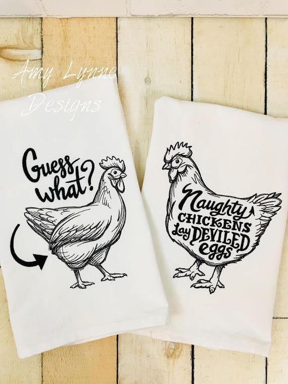 Chicken Flour Sack Towel, Embroidered Kitchen Towel, Embroidered Flour Sack Towel, Flour Sack Towel