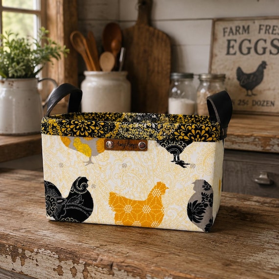 Golden Hen Fabric Basket