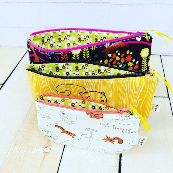 Nesting Trio Pouches with Squirrel Embroidery