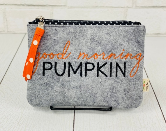 Wool Felt Coin Purse Embroidered "Good Morning Pumpkin"