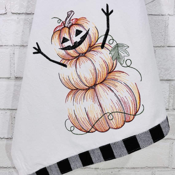 Jack-O-Snow Stacked Pumpkins Embroidered Towel