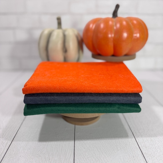 Fall Wool Felt Bundle – 1/2 Yard Cuts in Orange, Black & Green –Perfect Halloween Craft Fabric