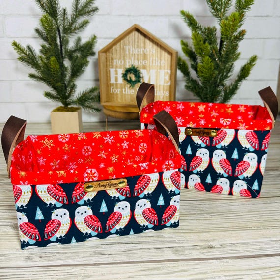 Perfect Catch-All Winter Themed Basket with Nordic Owls, 2 Sizes Available