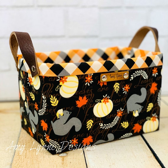 Perfect Little Fall Squirrel Catch-All Basket, Mail Basket, Candy Basket, Napkin Holder, Pantry Basket, Pretty Basket, Fabric Basket