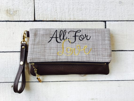 Fold Over Wristlet Clutch with Vegan Leather, Embroidered Home Decor Fabric Wristlet Clutch w/Removable Strap, Bridesmaid Gift,