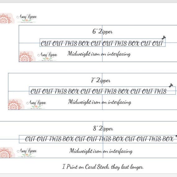 6 inch 7inch and 8 inch Zippered Template for #3 size Zips
