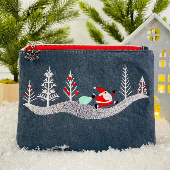 Run Sneaky Santa Run Embroidered Wool Felt Pouch in Twilight