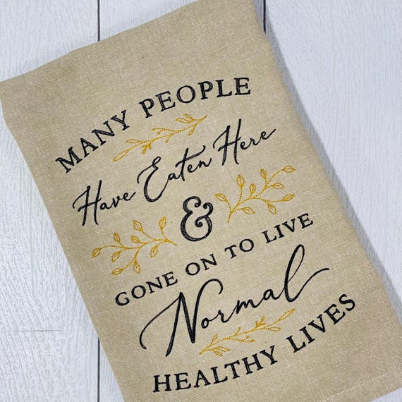 Embroidered Cotton Towel "Many People Have Eaten Here"
