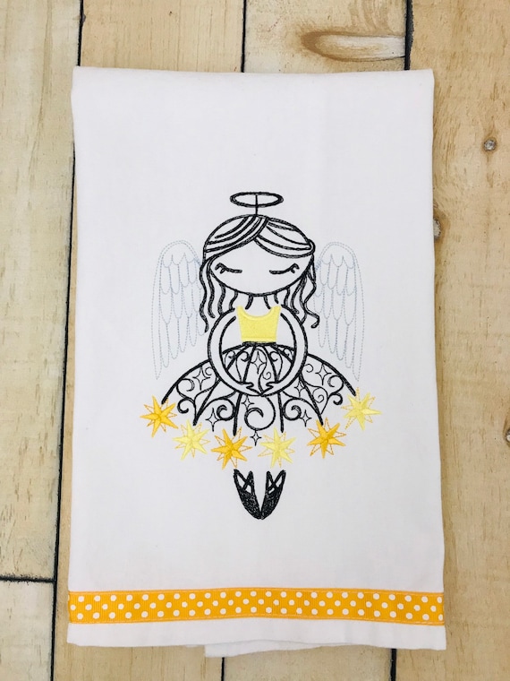 Winter Angel Ballerina Flour Sack Towel, Embroidered Kitchen Towel, Embroidered Flour Sack Towel, Flour Sack Towel
