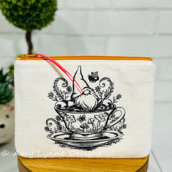 Wool Felt Coin Purse Embroidered Gnome Design