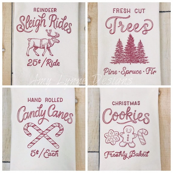 Winter Embroidered Flour Sack Towel, 4  Choices Available Embroidered Kitchen Towel, Embroidered Flour Sack Towel, Flour Sack Towel