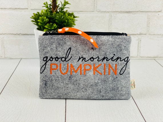 Wool Felt Coin Purse Embroidered "Good Morning Pumpkin"