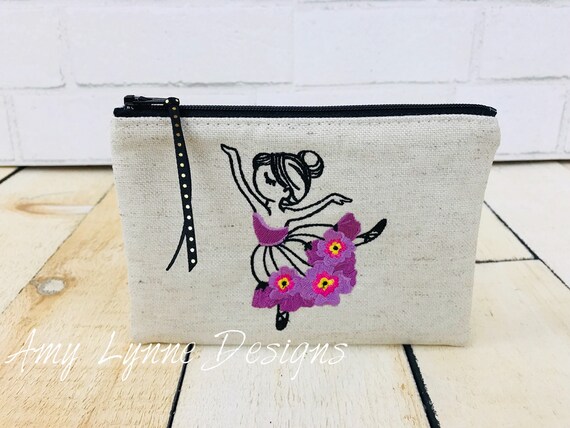 Ballerina Coin Purse, Change Purse, Embroidered Ballerina Zippered Wallet, Zippered Wallet