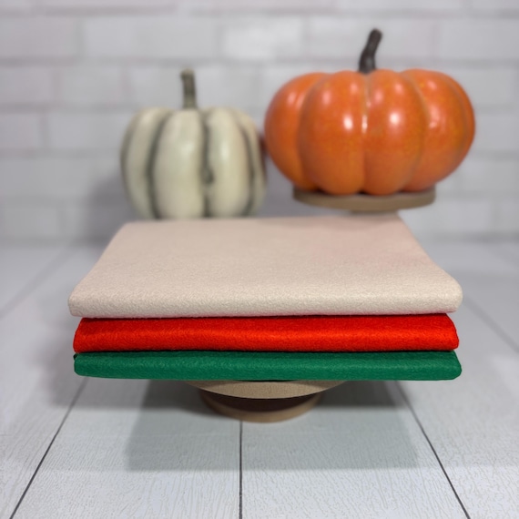 Fall Wool Felt Bundle – 1/2 Yard Cuts in Cream, Orange, Green – Harvest Fabric for Sewing, Autumn Crafts, Pumpkin Season Décor