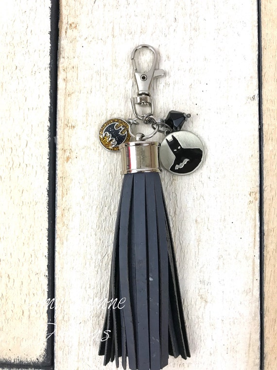 Superhero Keychain, Silver Superhero Keychain with Bat Charms