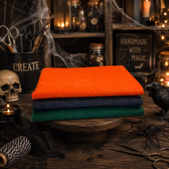 Spooky Season Wool Felt Bundle – Orange, Charcoal & Deep Green