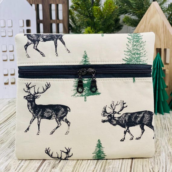 Rustic Woodland Deer & Evergreen Trees Zipper Pouch
