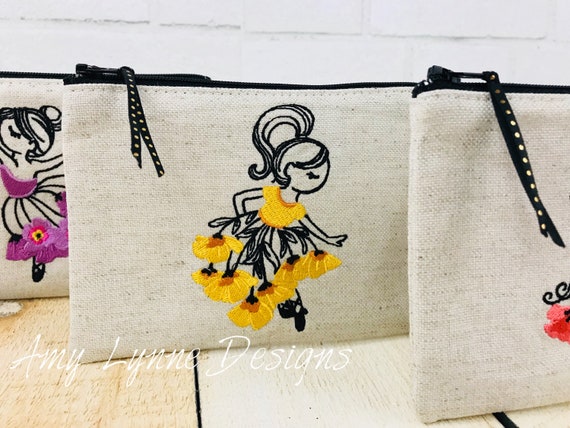 Ballerina Coin Purse, Change Purse, Embroidered Ballerina Zippered Wallet, Zippered Wallet