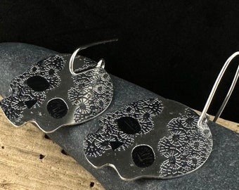 Drop earrings pendant lace engraving silver || Dangle lace pattern earrings silver || Lace engraved Jewel Silver || Lace pendant Silver ||