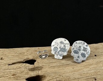 Skull Earrings engraving silver