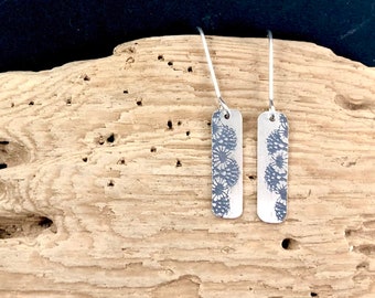 Drop earrings pendant lace engraving silver || Dangle lace pattern earrings silver || Lace engraved Jewel Silver || Lace pendant Silver ||