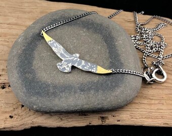 Necklace bird lace engraving silver || Dangle gull lace pattern necklace silver || Lace engraved Jewel Silver ||