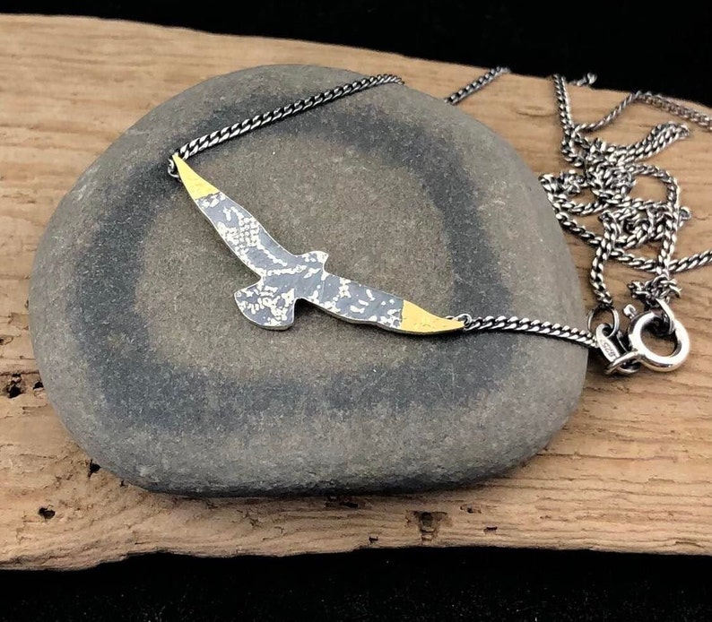 Necklace bird lace engraving silver Dangle gull lace pattern necklace silver Lace engraved Jewel Silver image 1