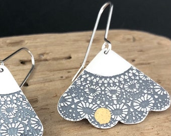 Drop earrings pendant lace engraving silver || Dangle lace pattern earrings silver || Lace engraved Jewel Silver || Lace pendant Silver ||