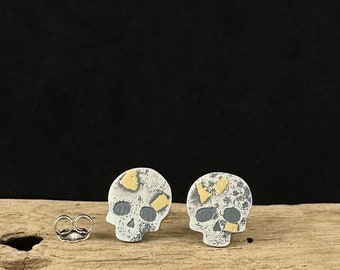 Skull Earrings engraving silver ang gold