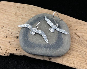 Drop birds earrings lace engraving silver || Dangle gull lace pattern earrings silver || Lace engraved Jewel Silver ||